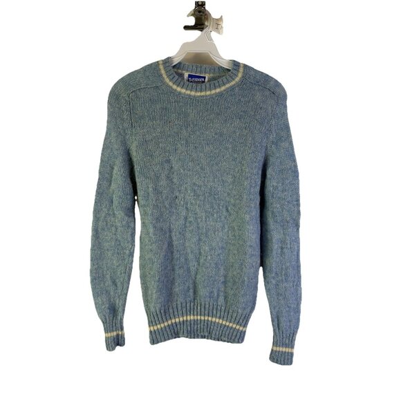 VTG 70s Wool Lightweight Knit Contrast Collar Sweater Rockabilly - Picture 1 of 8